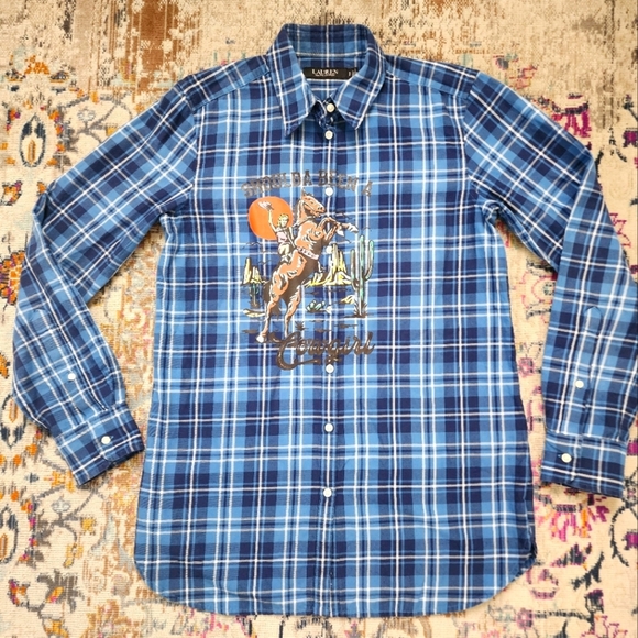 Ralph Lauren, Women's Blue Long Sleeve Button Front Shirt Upcycle Rodea, sz SM - Picture 1 of 15